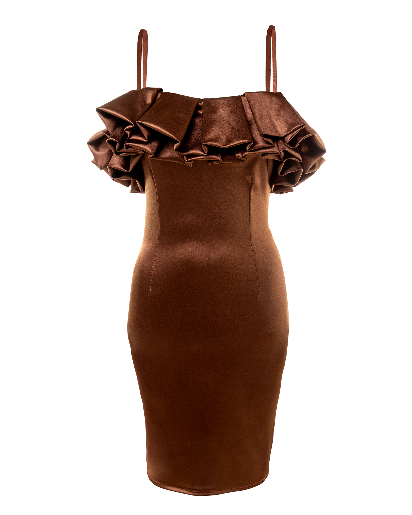 Satin Midi Kleid mit Valance-Ausschnitt Satin Midi Kleid mit Valance-Ausschnitt