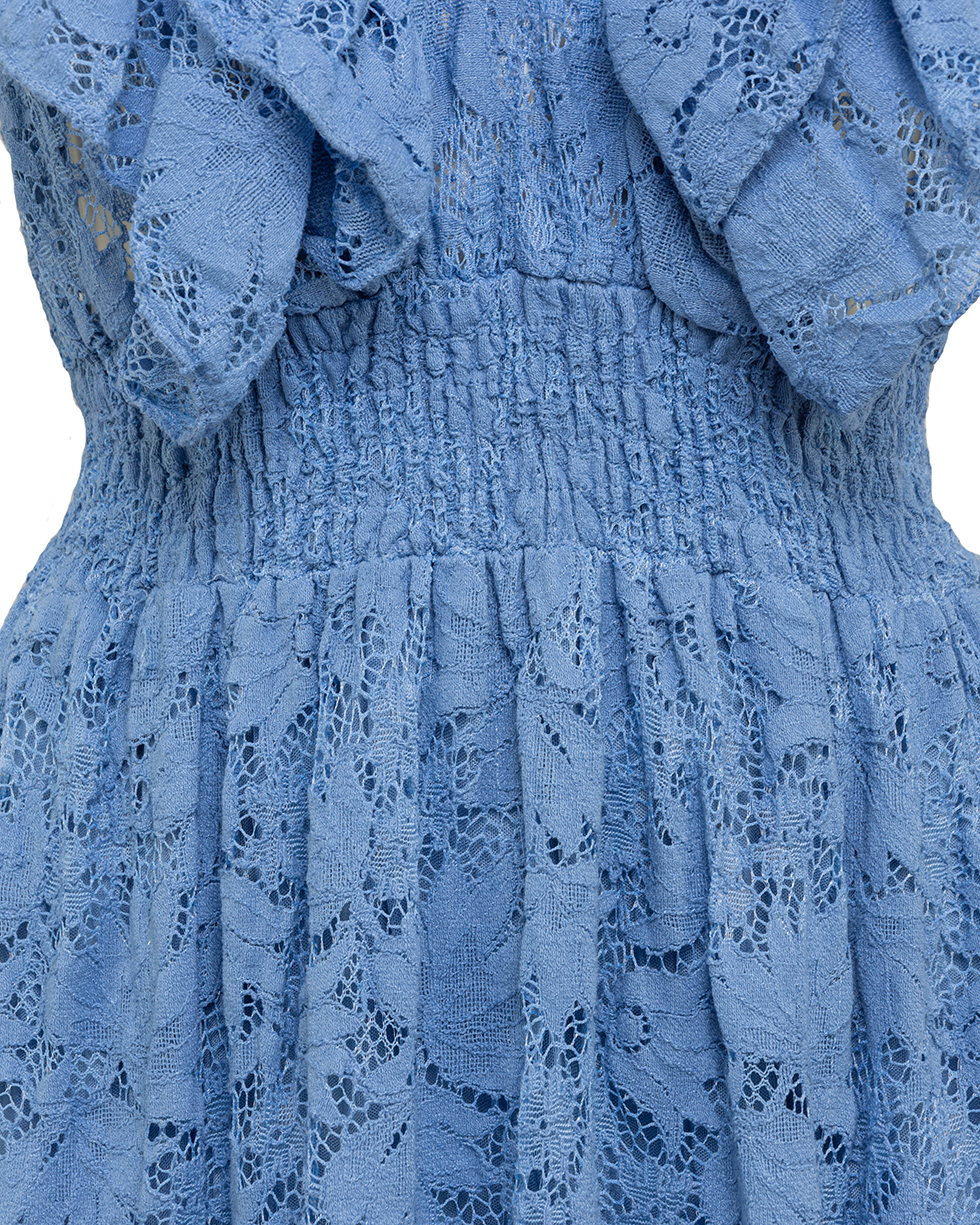 midi Spitzenkleid mit Valance V-Ausschnitt tailliert