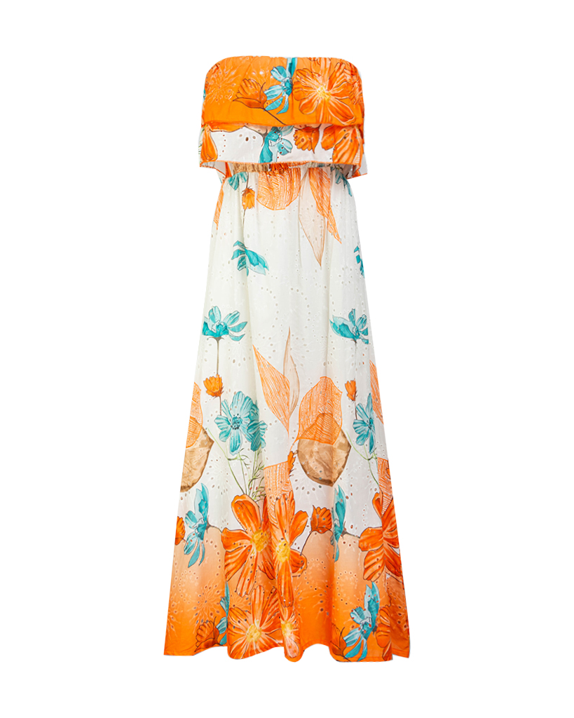 Maxi Kleid trägerlos Blumenwiese