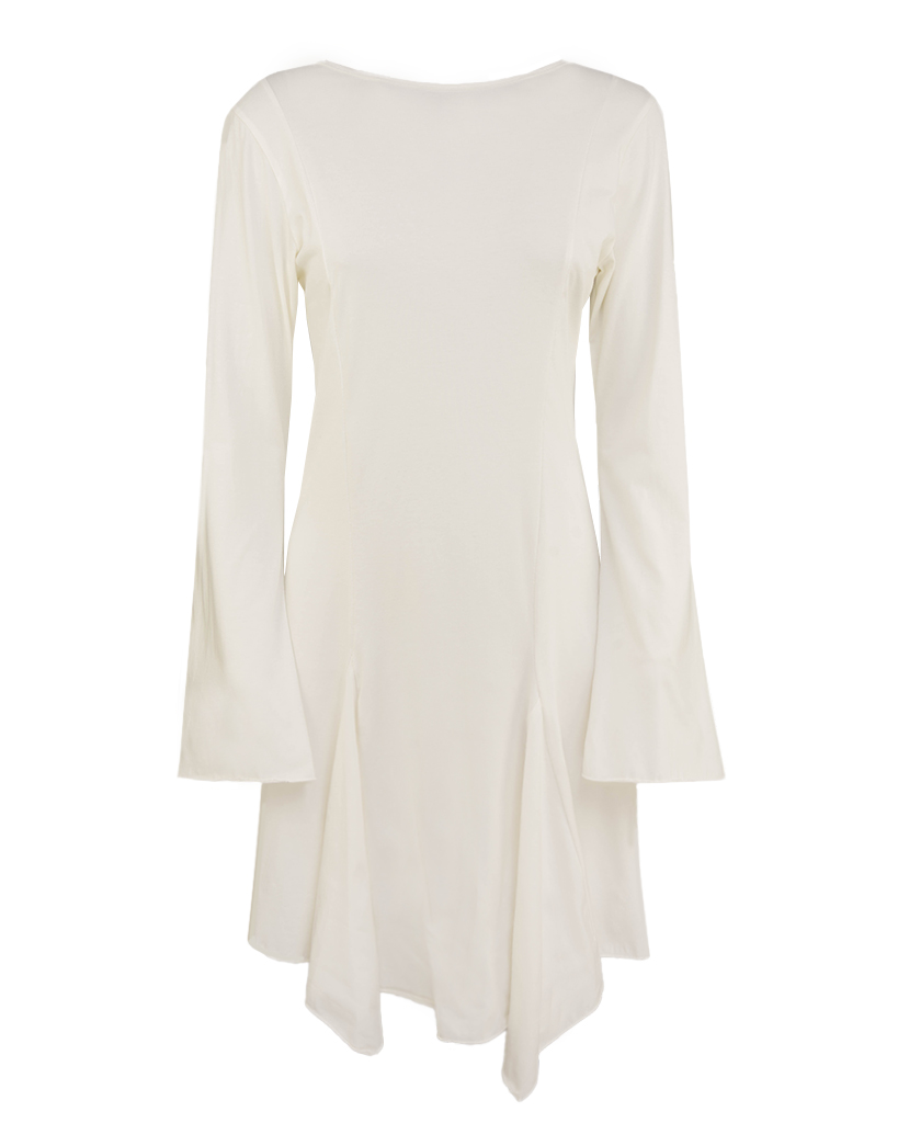 tailliertes Jersey Kleid, Rückenfrei mit Glockenärmeln