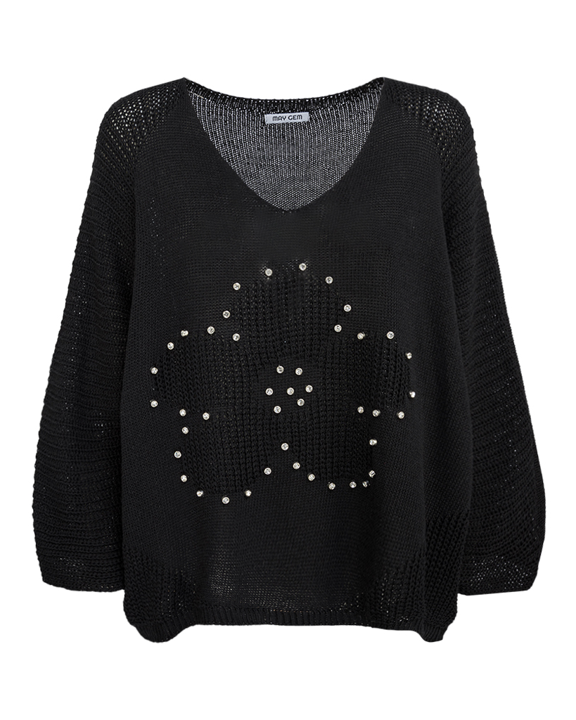 Strick Pullover mit glitzernden Steinchen in Blumenform