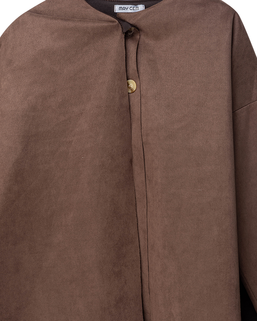 Velour Leder Poncho Jacke