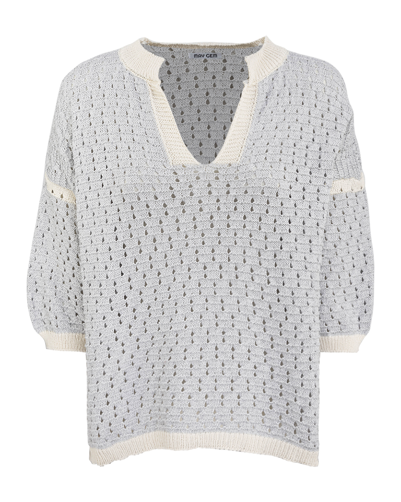 T-Shirt aus Strick Oversize mit V-Ausschnitt und Kragen T-Shirt aus Strick Oversize mit V-Ausschnitt und Kragen