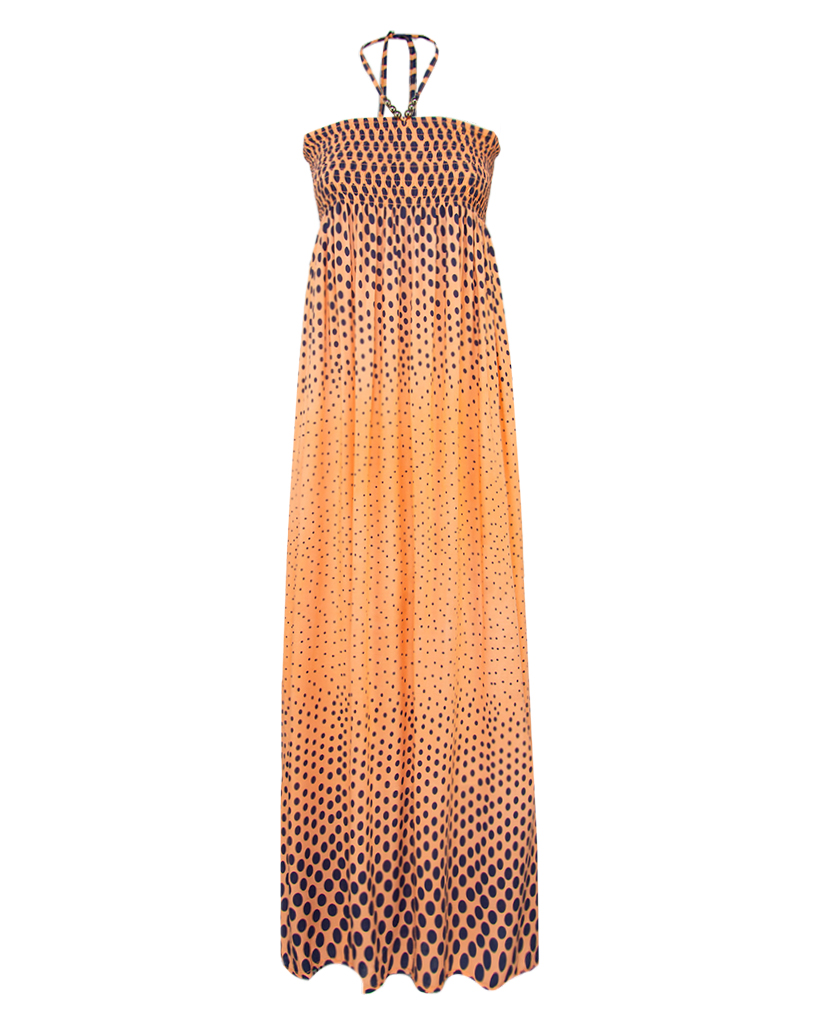 langes Bandeau-Kleid mit Pünktchen-Muster