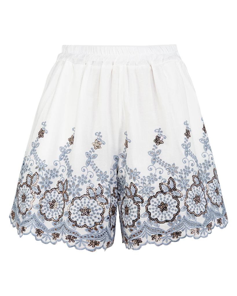 Baumwoll Short mit Stickerei, Pailletten und Taschen Baumwoll Short mit Stickerei, Pailletten und Taschen