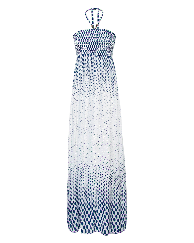 langes Bandeau-Kleid mit Pünktchen-Muster langes Bandeau-Kleid mit Pünktchen-Muster