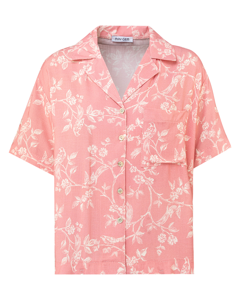 Oversize Hemd mit floralem Print und Brusttasche