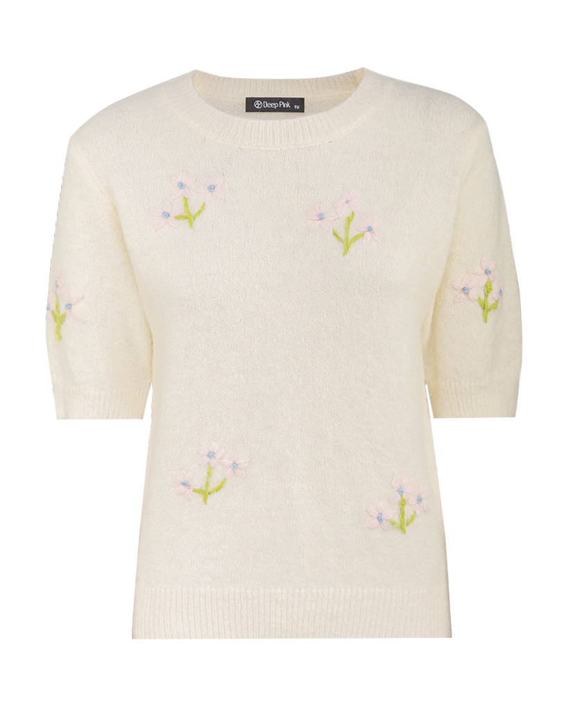 Strick Pullover mit gestickten Blumen Strick Pullover mit gestickten Blumen