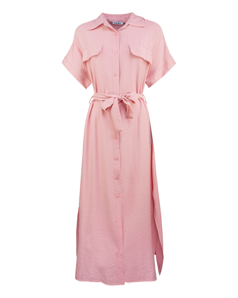 Midi Kleid mit Gürtel und dekorativen Patten Midi Kleid mit Gürtel und dekorativen Patten