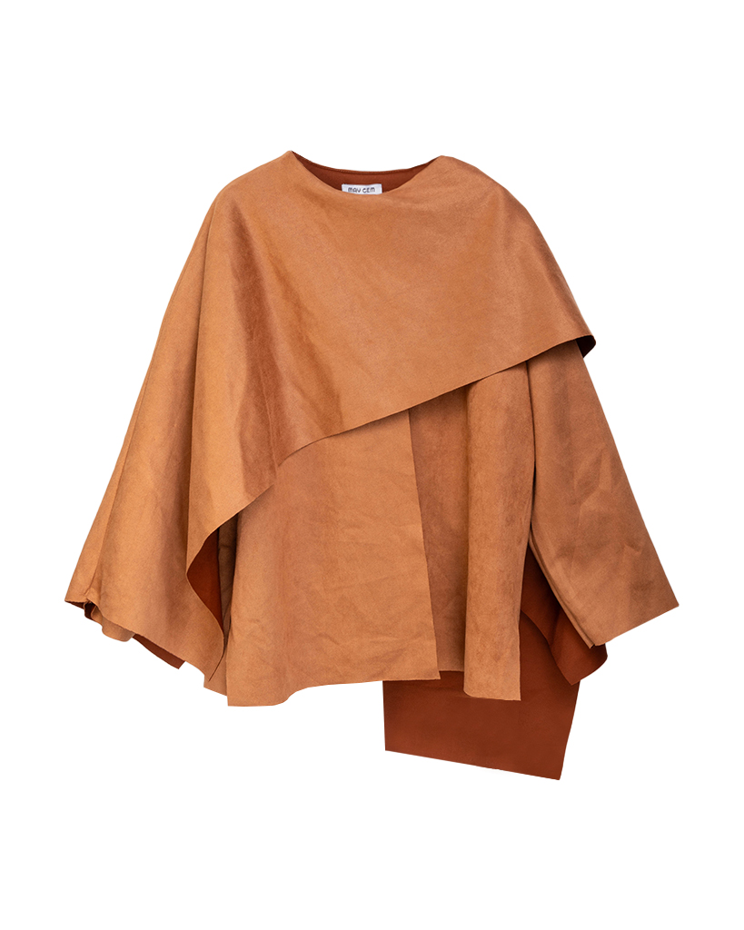 Velour Leder Poncho Jacke