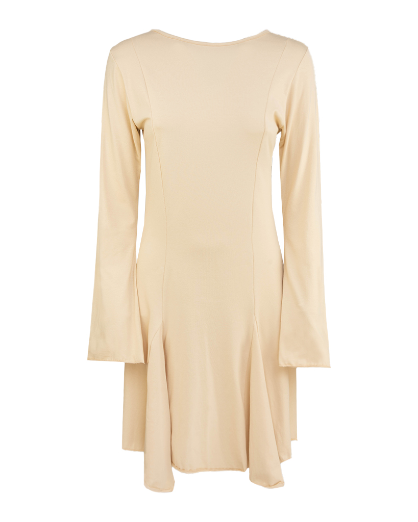 tailliertes Jersey Kleid, Rückenfrei mit Glockenärmeln tailliertes Jersey Kleid, Rückenfrei mit Glockenärmeln