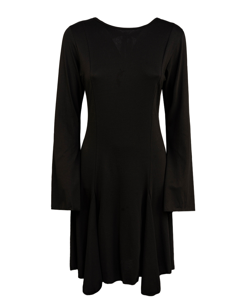 tailliertes Jersey Kleid, Rückenfrei mit Glockenärmeln