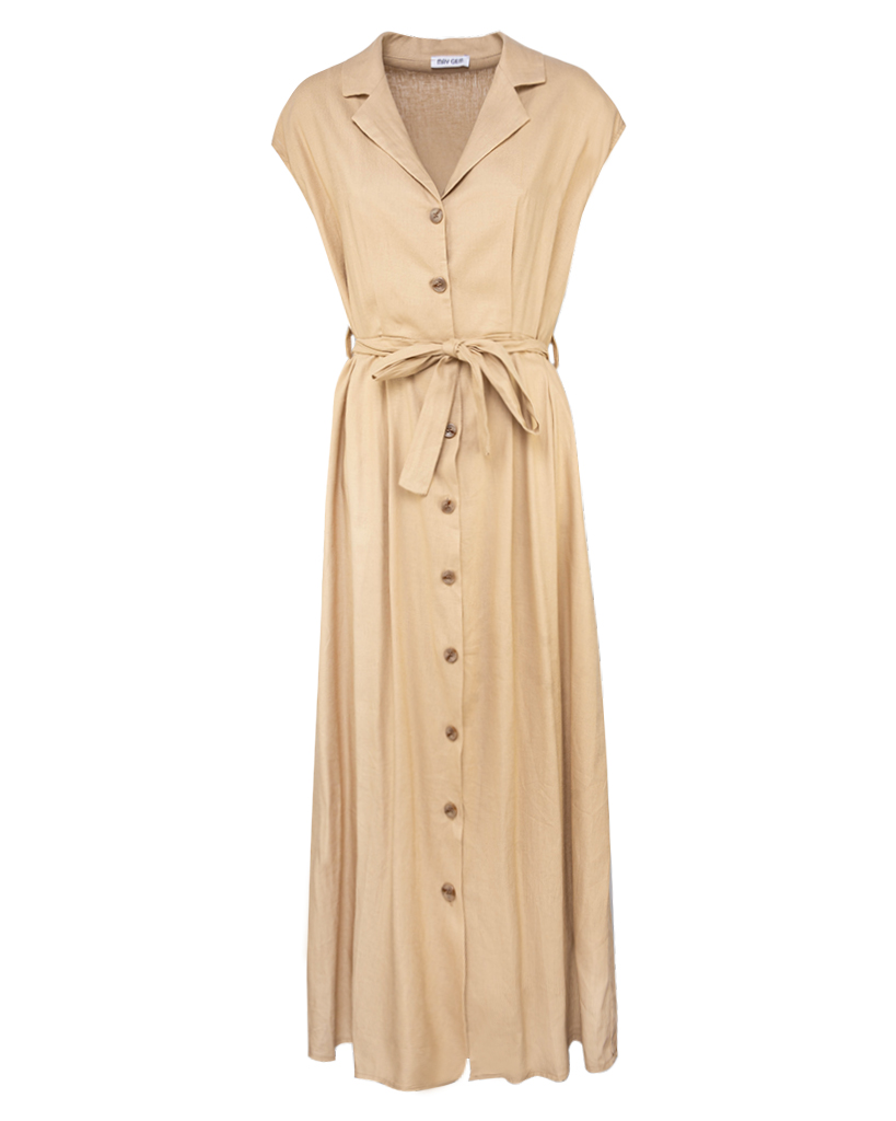 langes Leinen Kleid mit kurzen Ärmeln und Gürtel langes Leinen Kleid mit kurzen Ärmeln und Gürtel