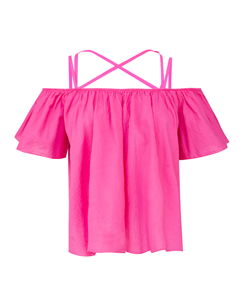 lockeres Crop-Top mit Off-Shoulder und gekreuzten Spaghettiträgern