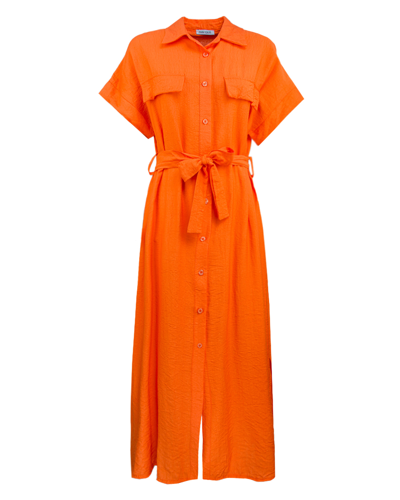 Midi Kleid mit Gürtel und dekorativen Patten