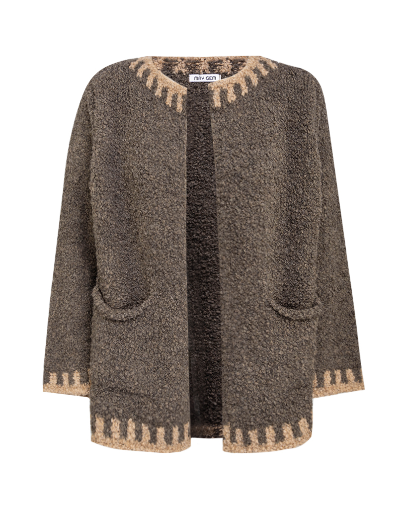 grobe Strickjacke mit abgesetzten Säumen